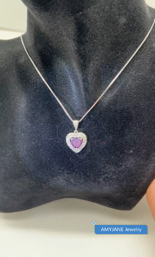 Sterling Silver Heart Crystal Jewelry Set – Necklace & Dangle Earrings With Cubic Zirconia, Gift Box Included - View #5