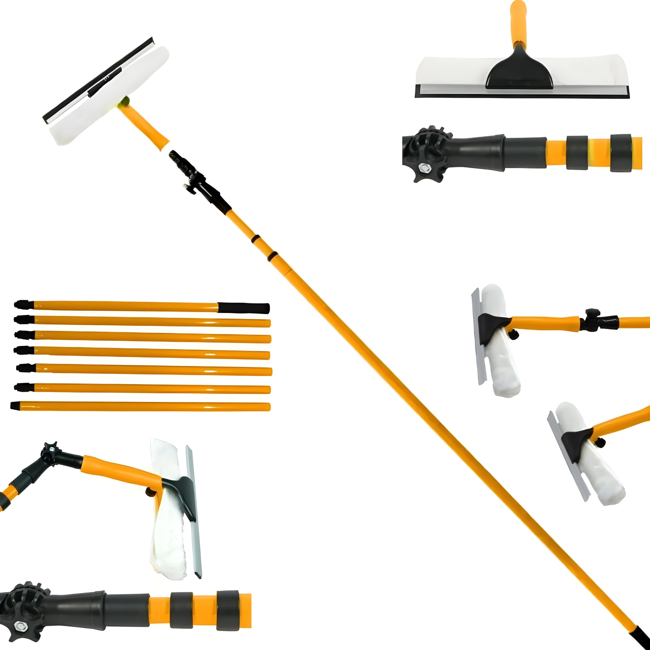 Retaaj Assorted 3.5M Long Telescopic Window Cleaner Heavy Duty Glass Cleaning Kit With Squeegee Extendable Conservatory Pole