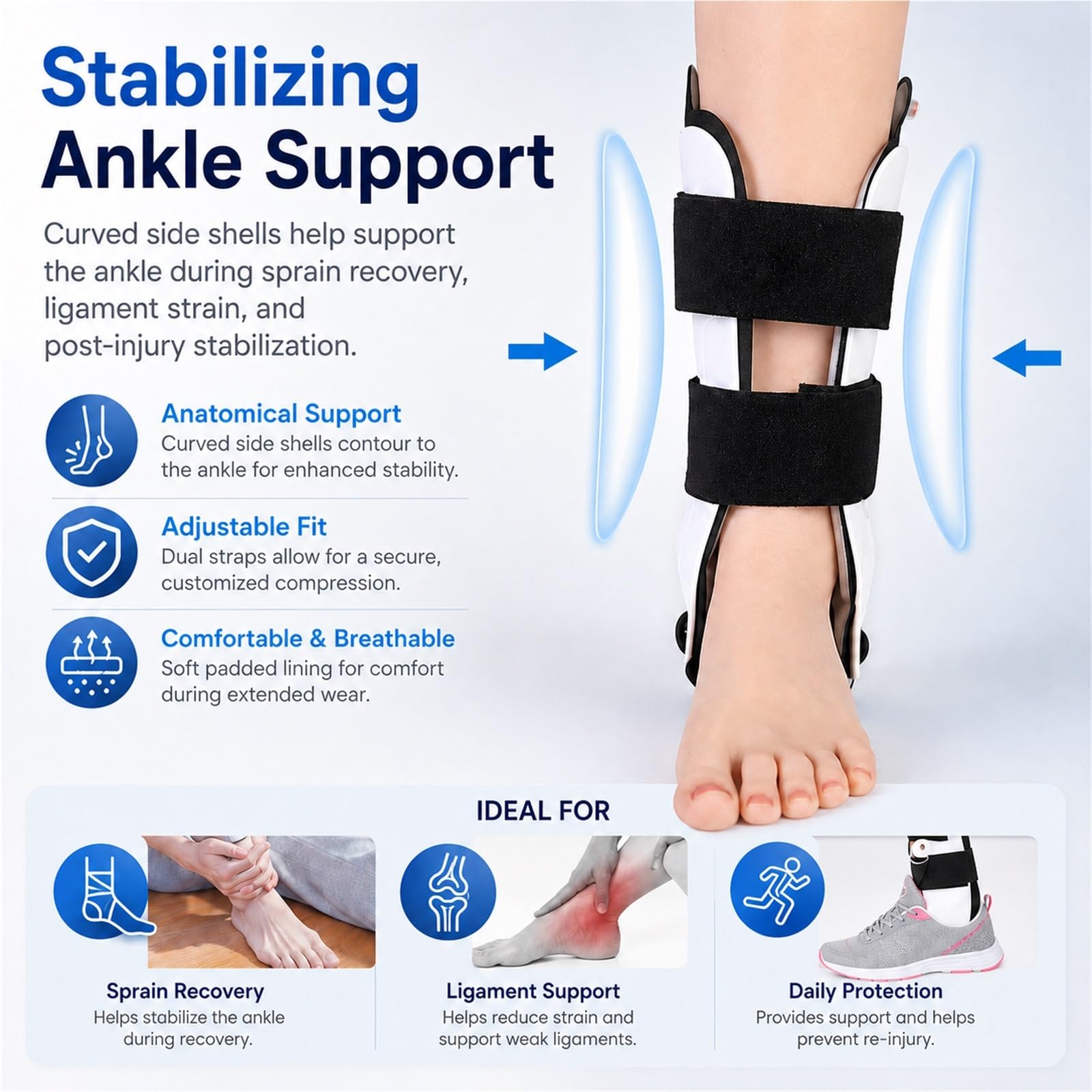 Stabilizator Kostki Orteza Stawu Skokowego dla Sportowców na Skręcenia Zwichnięcia i Zapalenie Ścięgien Regulowana Opaska na Lewą i Prawą Nogę Oddychająca i Lekka