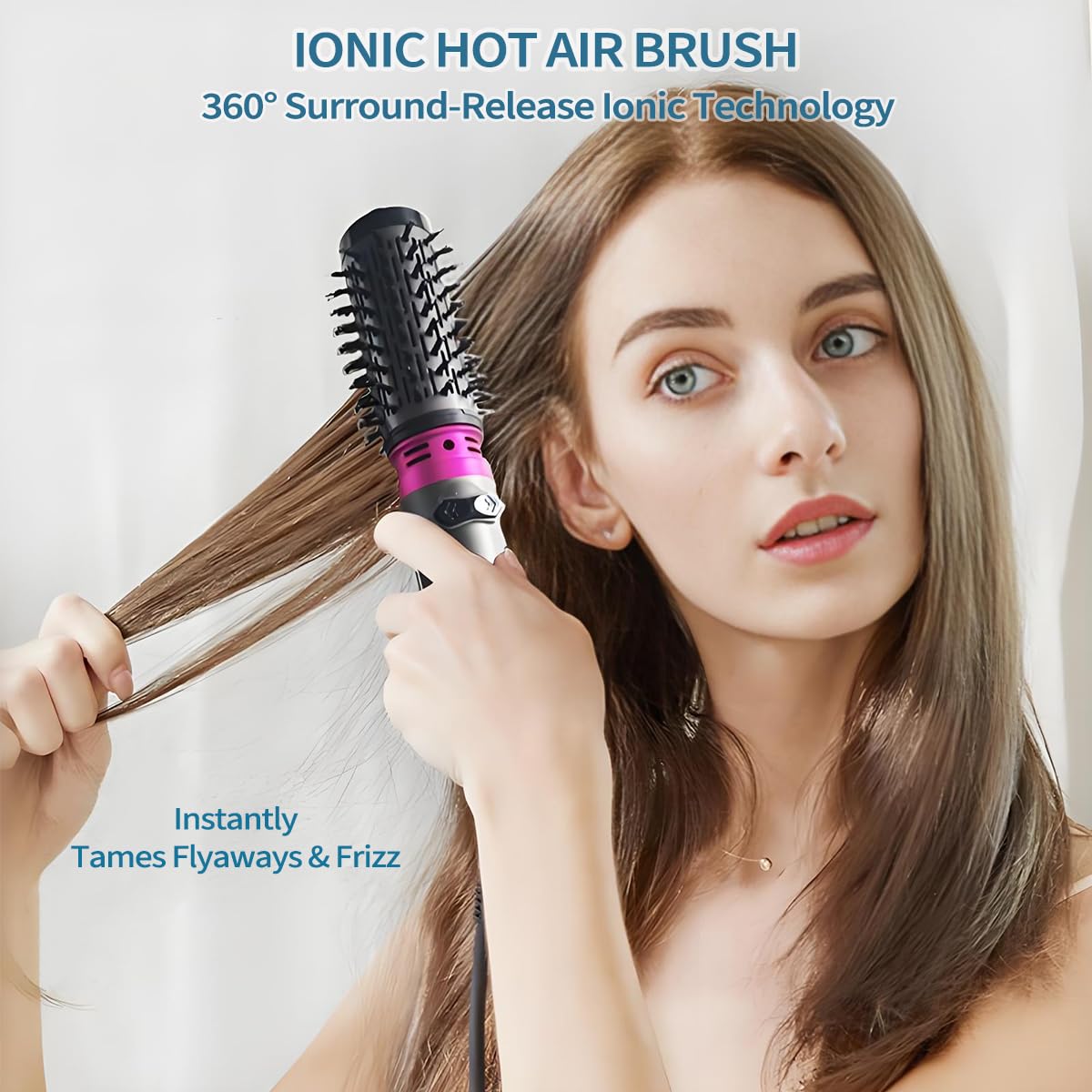 Cepillo Giratorio Secador de Pelo, Cepillo de Aire Caliente Rotatorio con 2 Cepillos Intercambiables, Peine Electrico Secador de Pelo con Iones Negativos, Thermal Brush para Rizado y Cabello Liso