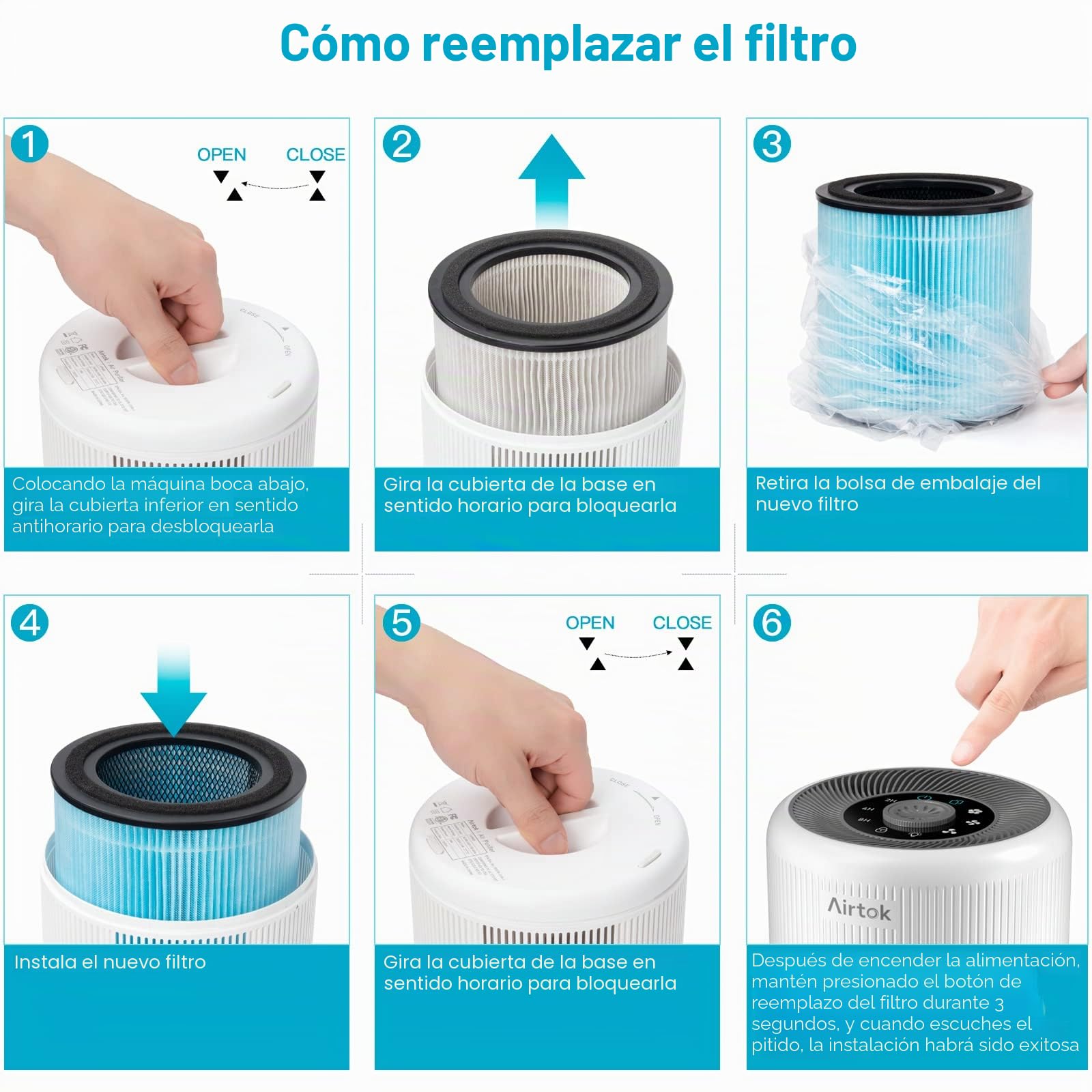 AIRTOK Purificador de aire AP 0601 filtros de repuesto, paquete de 2, filtro HEPA H13 True HEPA, filtro de carbón activado y más, actualización 2022