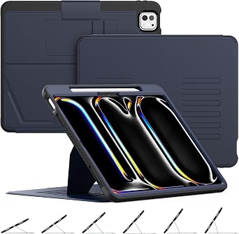HXCASEAC for iPad Pro 13 inch Case M5/M4, with Pencil Holder | 6-Adjustable Magnetic Stand | Soft PU Leather | Auto-Wake/Sleep | Slim Protective | Card Slot, iPad Pro 13 Case Cover 2024-2025, Navy