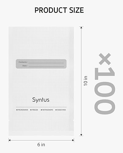 Miniatura 5 de Syntus Bolsas selladoras al vacío, 100 pinta de 6 x 10 pulgadas, bolsa precortada de grado comercial para alimentos, bolsas para aspiradora de