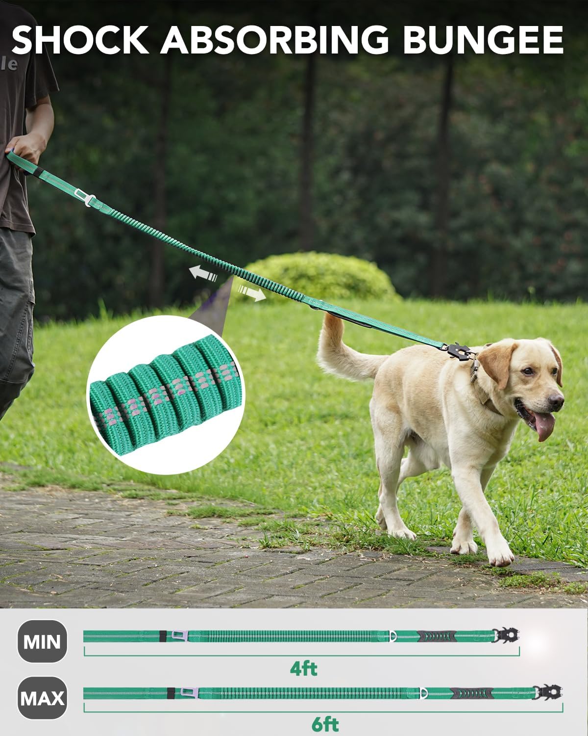 Joytale Tactical Dog Collar(20"-24") and Dog Leash Set, Adjustable Strong Dog Collar with Handle and Shock Absorbing Bungee Dog Leash for Extra Large Dogs(Turquoise,XL)