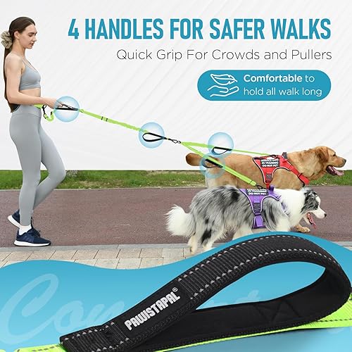 Miniatura 3 de Correa de perro doble resistente manos libres para razas grandes y medianas, correa elástica de nailon resistente reflectante de 6 a 8 pies con