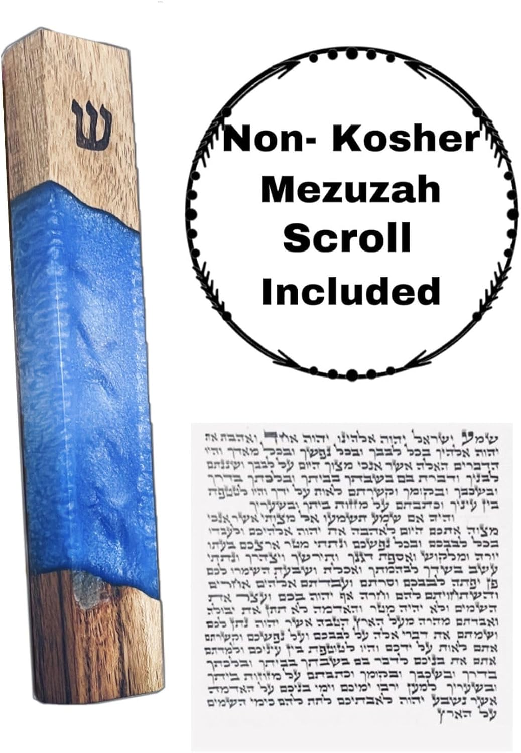 Mezuzah Case for Door, Handcrafted Resin and Oak Wood mezzuza with scroll, Weatherproof Easy Peel and Stick Installation For Home Blessing And Protection (Ocean Blue, 5 Inches)