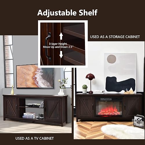 Miniatura 8 de Tangkula Soporte de TV con puerta de granero, mesa consola de TV para televisores de hasta 65 pulgadas, centro de entretenimiento multimedia con 2