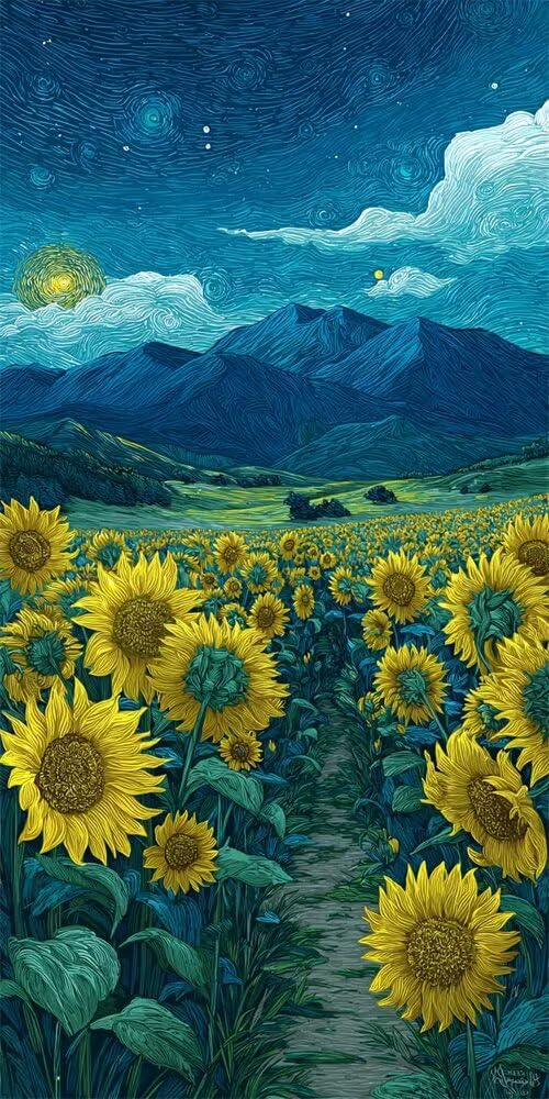 Sunflower Diamond Art Kits Adults, DIY 5D Large Diamond Painting Mountain Crystal Art Kits 35.4 x 70.9 Inch, Embroidery Cross Stitch Canvas Painting by Numbers for Home Wall Decor Gifts (RD967)