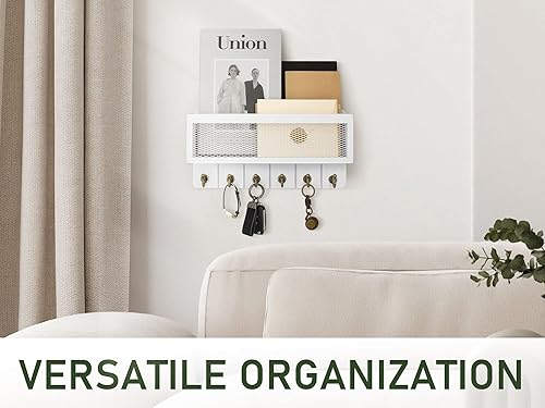 Miniatura 4 de Rebee Vision Juego de llaves para pared llavero de 10 pulgadas con 5 ganchos de metal y cesta organizadora de correo de 13 pulgadas con 6 ganchos