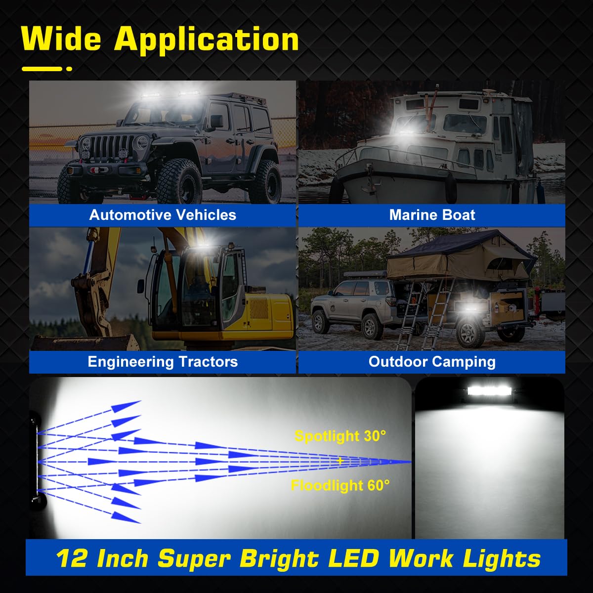 Magnetic Light Bar Magnetische Lichtleiste, 12 Zoll tragbarer Zigarettenanzünder-Magnetstrahler für Autos, superhelle starke Magnete, 4-fach verstellbare LED-Arbeitsleuchte für 4x4-Geländewagen