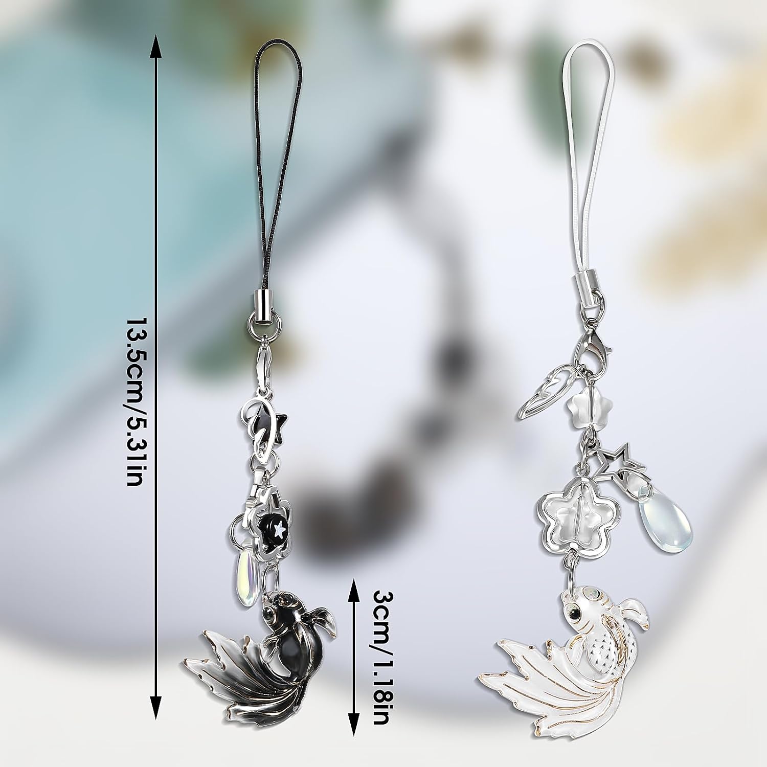 Mabor 2Pcs Phone Charm Koi Aesthetic Y2K Cell Phone Strap Phone Chain Charms for Phone Case, Beaded Fish Charm Starfish Lanyard for Phone Bag Keychain Pendants Decor, White，Black, 590475_1_5RbR4RRdN