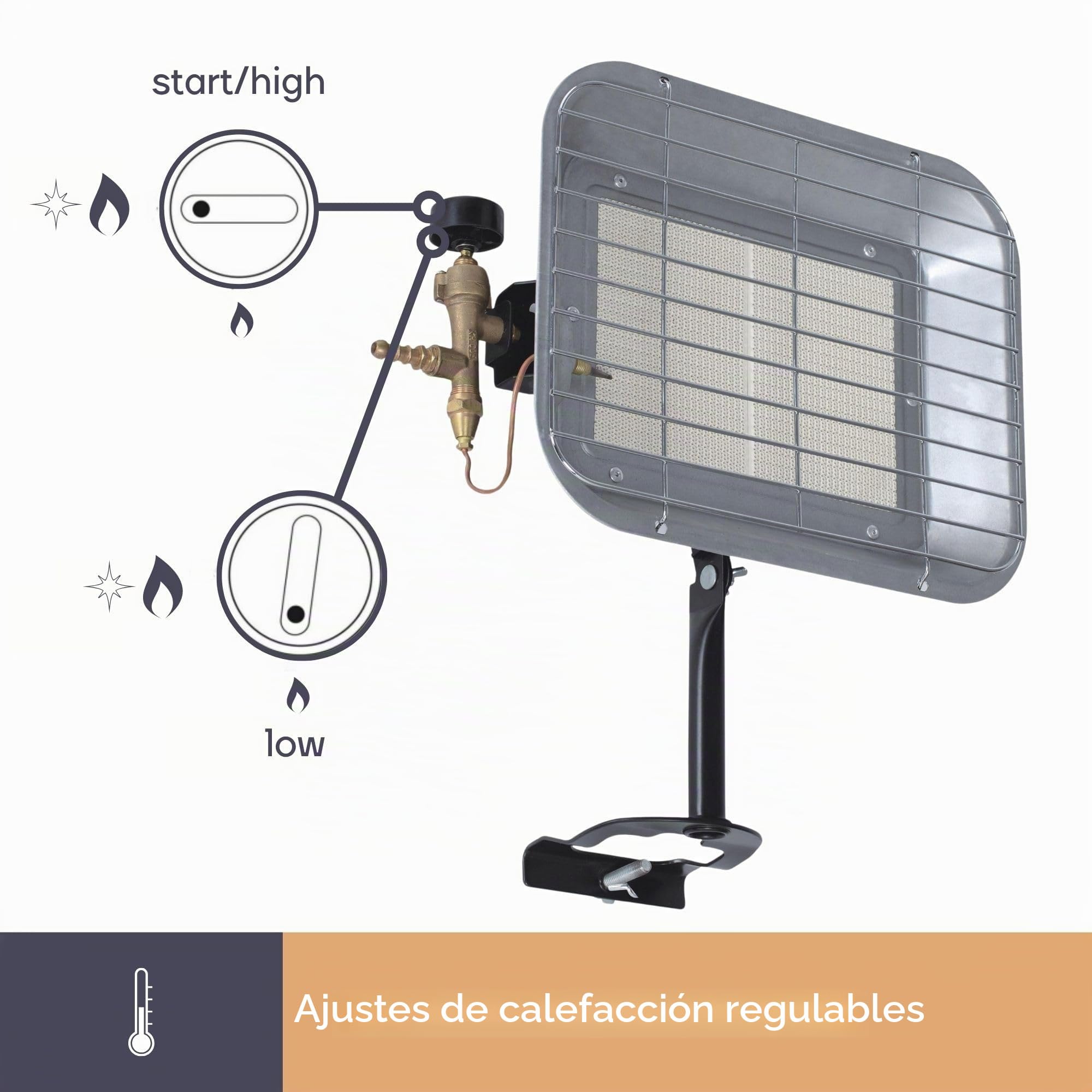 Perel Calentador de terraza sobre gas, butano o propano, 4500 W