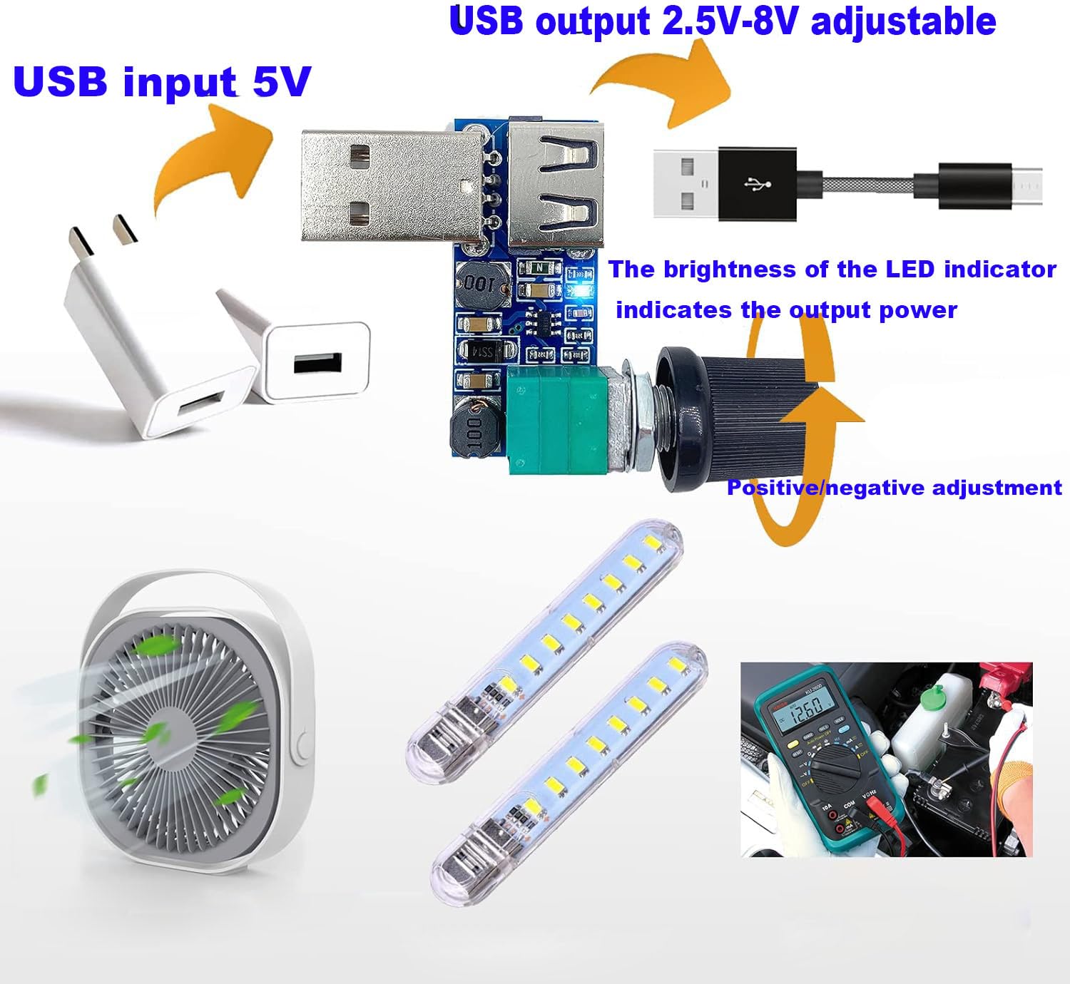 RUNCCI-YUN 2PZ 5W USB Regolatore di velocità della ventola, DC 5V Stepless USB Regolatore della ventola DC 5-12V a 2,5-7.5V Manopola di controllo della velocità del regolatore con interruttore