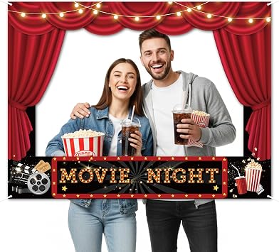 Movie Night Party Decorations Movie Theme Photo Booth Props 47 x 35In Red Carpet Fabric Party Photography Backdrop Banner for Film Theater Birthday Decor Party Supplies