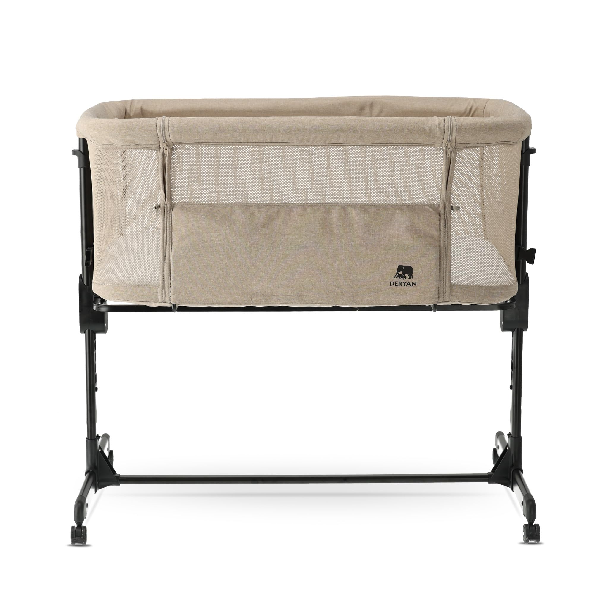 Deryan Snoozy Cuna 3 en 1 hasta 9 kg - Cuna de colecho - Cama Mecedora - Regulable multialturas y reclinable - 4 Ruedas con Freno, Colchón Ergonómico - Seguridad y Confort para bebé - Crema