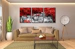 Yxbhhym Noir blanc et rouge chute d'eau Toile Mur Art Arbres Peinture Forêt Paysage Artwork pour l'image de mur chute d ́eau Imprimés pour chambre Salon Décor Salle de bains Mur Art-Framed
