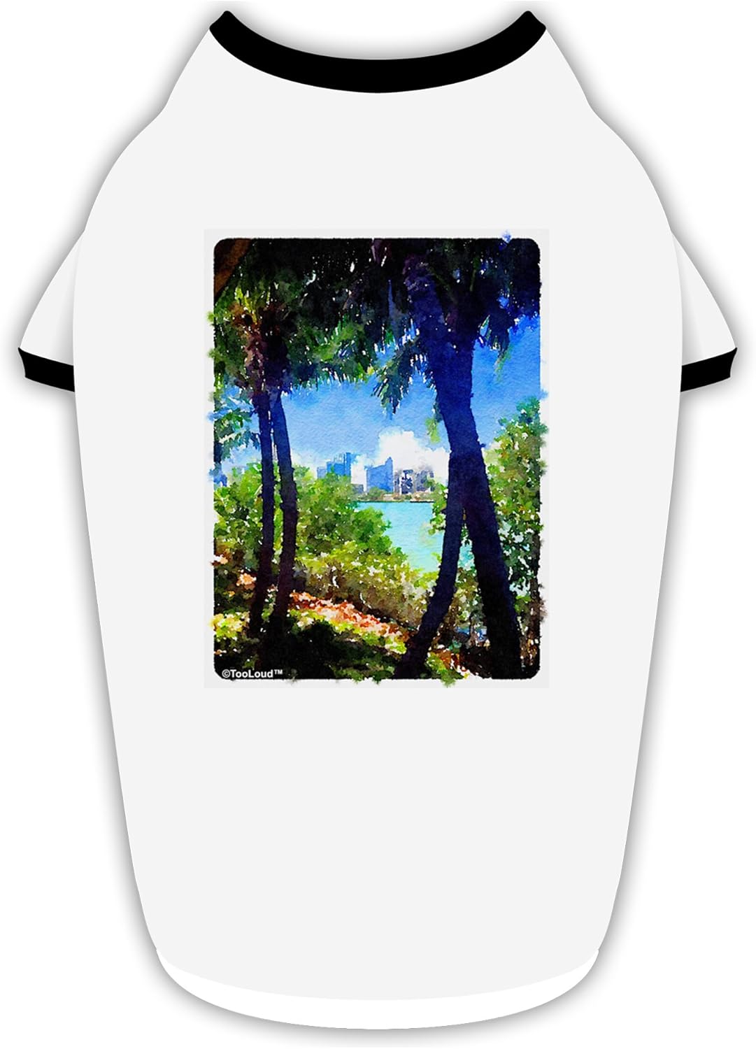TOOLOUD Tropical Skyline Cotton Dog Shirt White with Black Medium