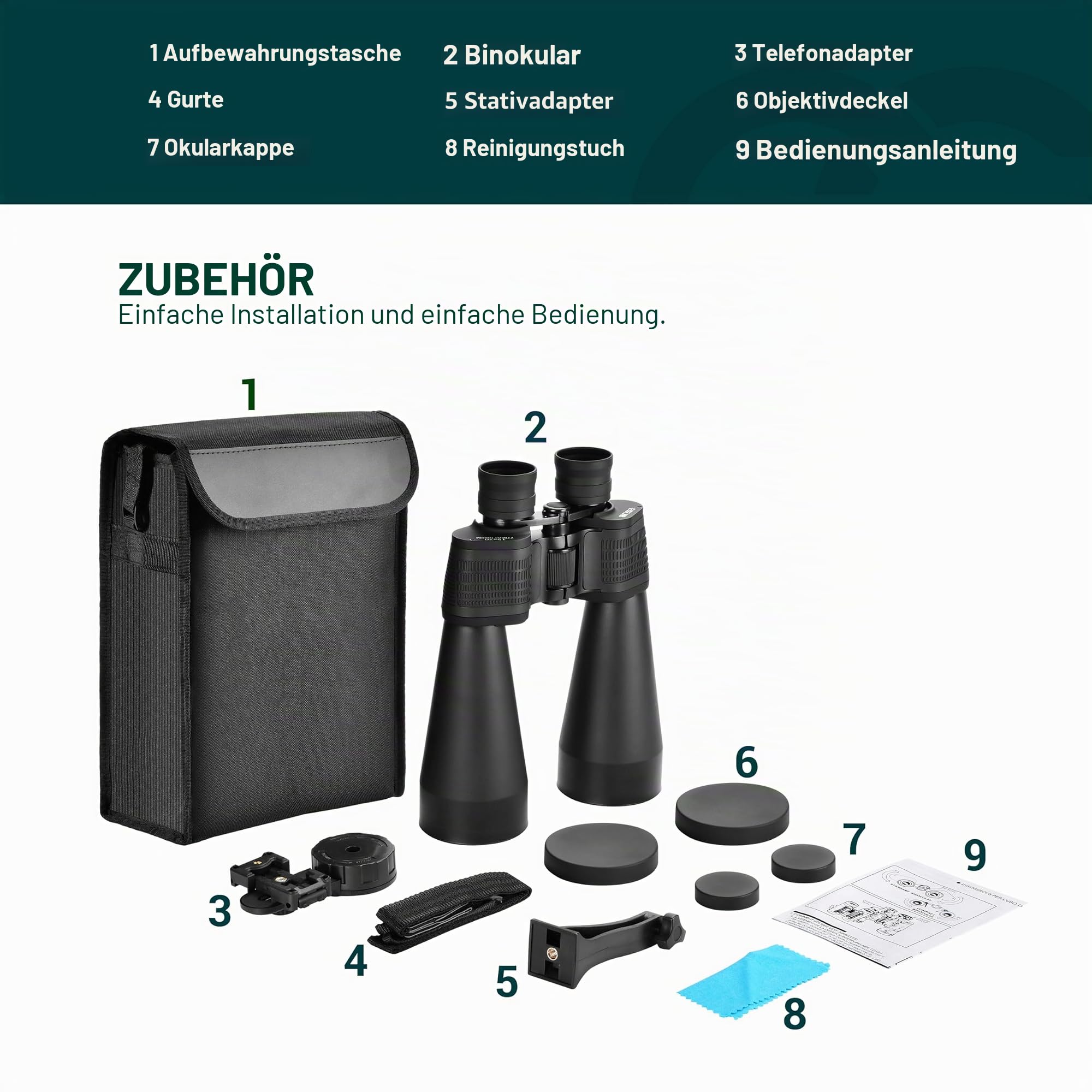 ESSLNB Astronomie Fernglas Groß 15X70 Großfernglas für Erwachsene mit Handy Adapter Stativadapter und Tasche