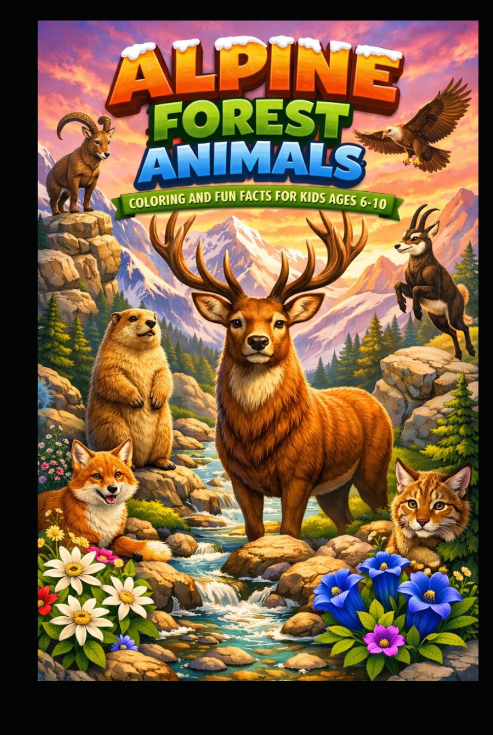 Alpine Forest Animals: Coloring & Fun Facts for Kids Ages 6-10 | 50 Cute Mountain Wildlife Illustrations to Color and Learn