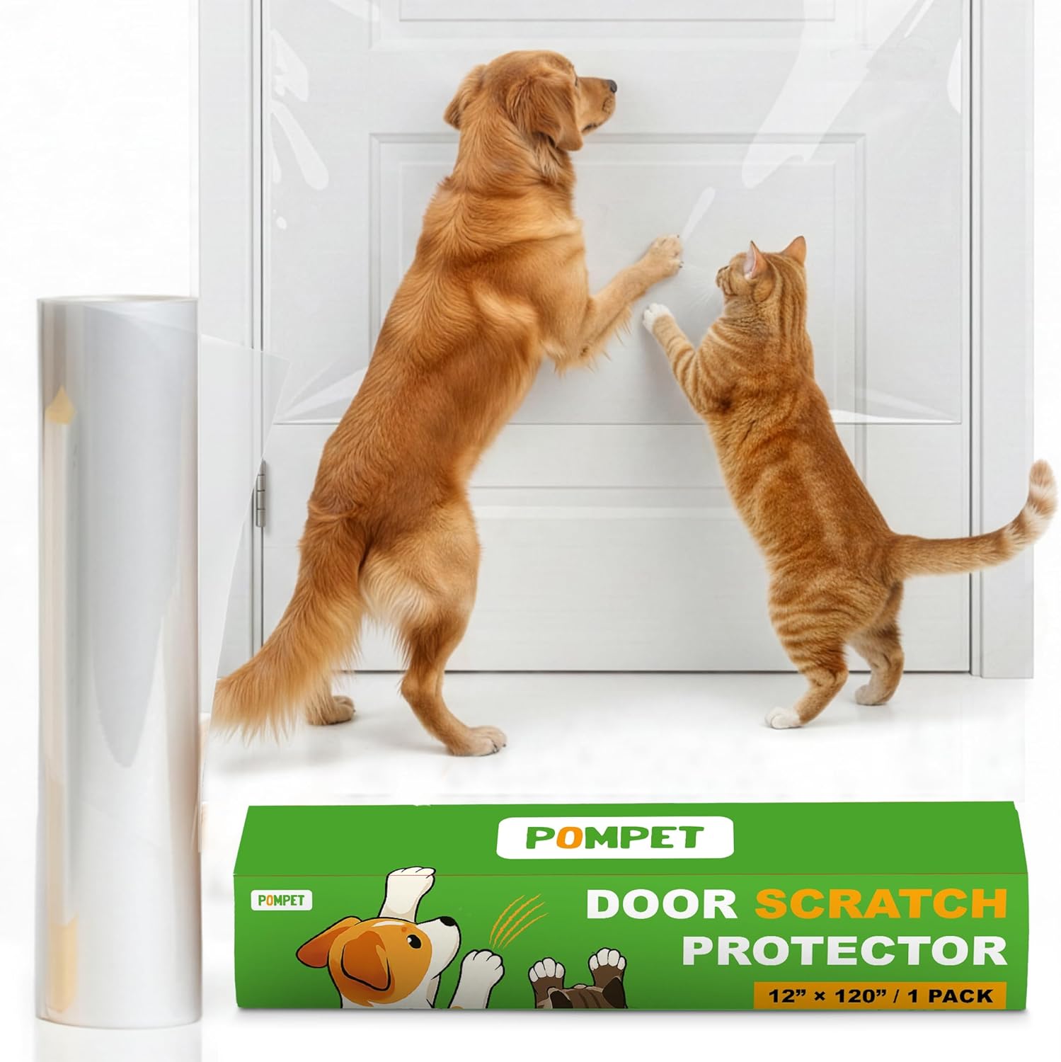 Door Protector from Dog Scratching - 12"X120" Transparent Pet Door Scratch Guard, No Residue Adhesive Dog & Cat Scratch Protector for Doors, Furniture