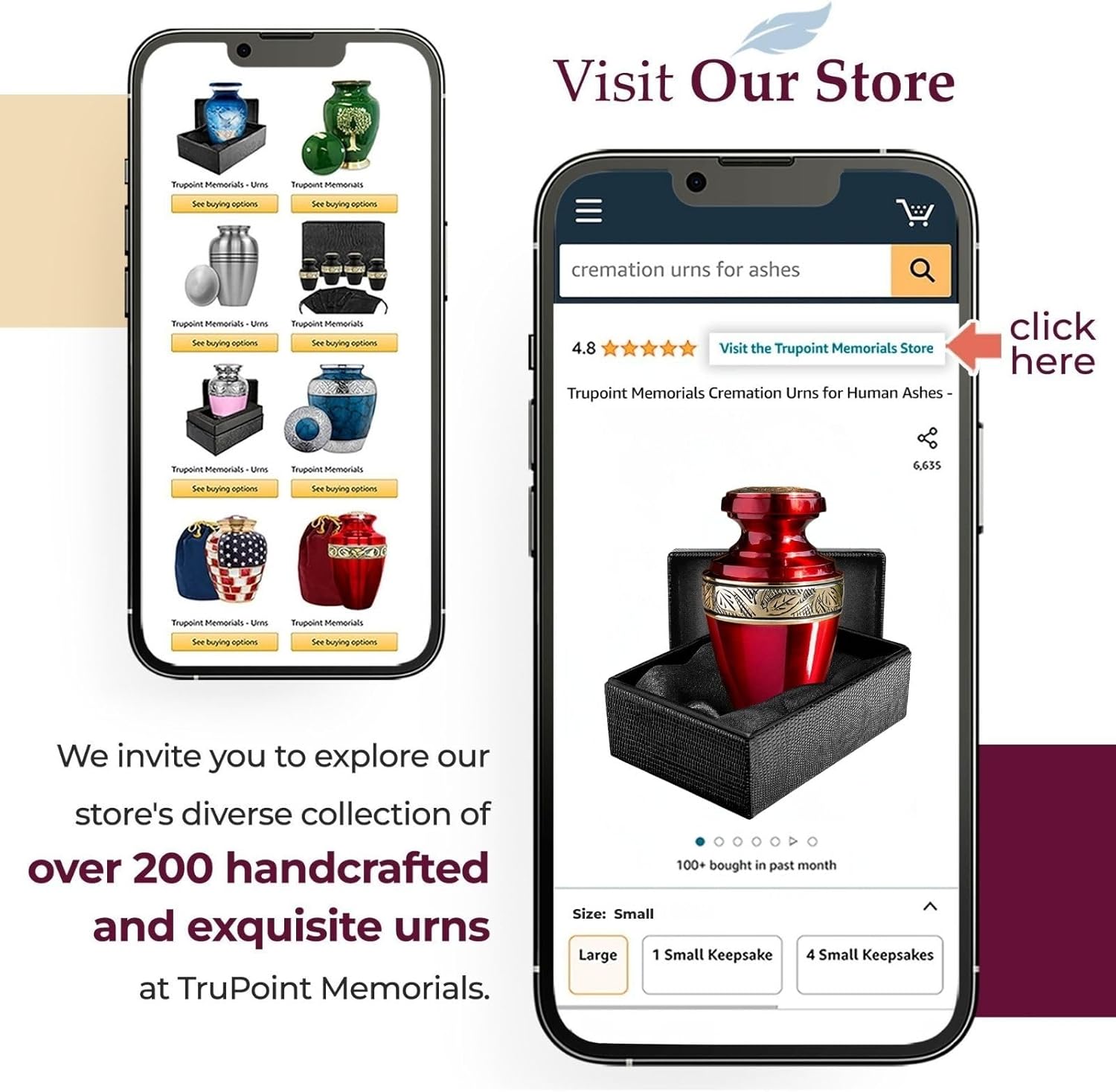 Trupoint Memorials Small Urns for Human Ashes Keepsake, Decorative Mini Cremation Urn for Adult Men and Women, Small Grecian Red and Gold