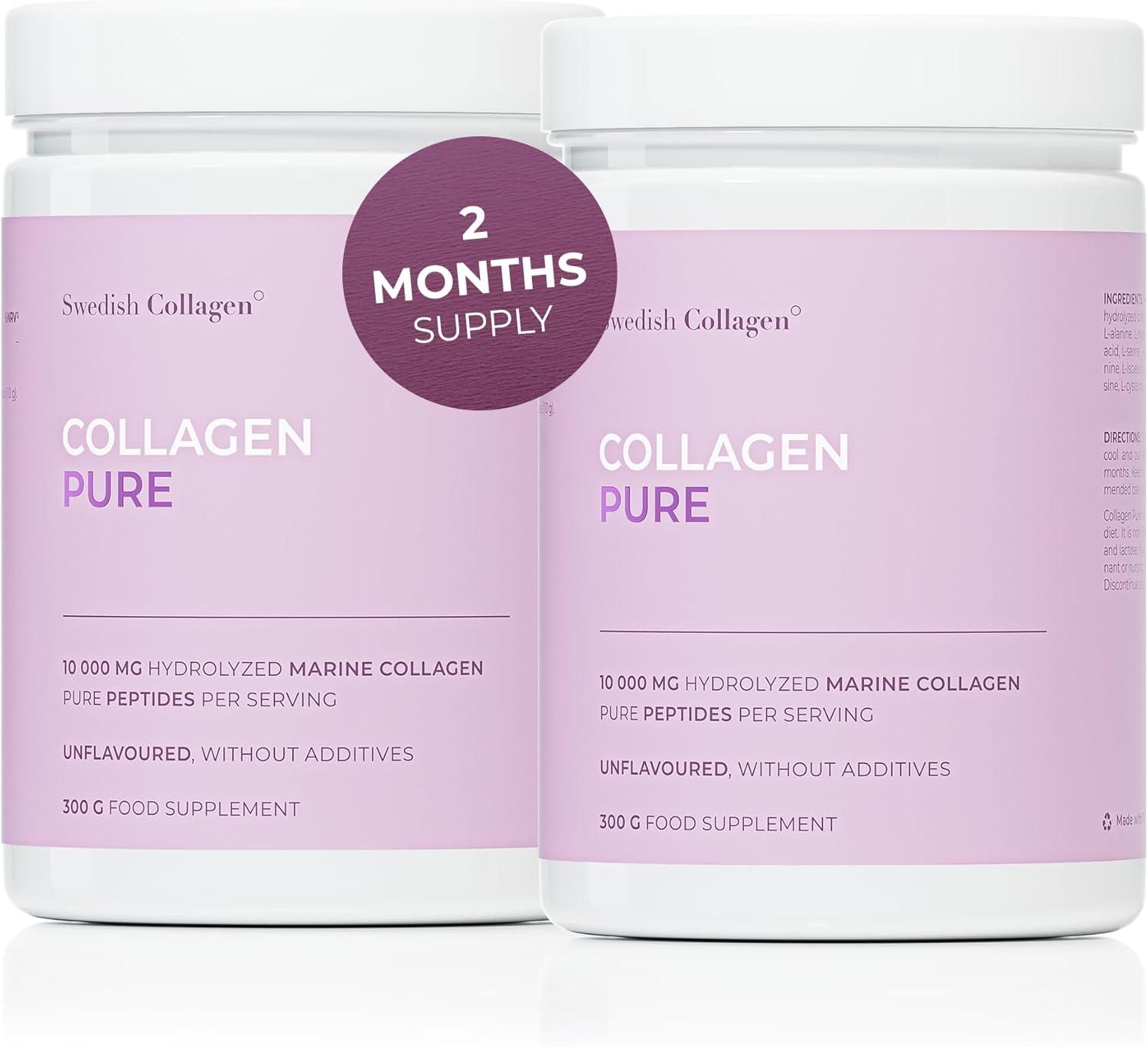 Swedish Collagen - Hydrolyzed Marine Collagen 10,000 mg Powder Supplement - 2 x 300 g (600 g in Total), 60 Day Supply | Pure Peptide for Hair, Skin, Nails & Joints I 100% Natural & Gluten Free