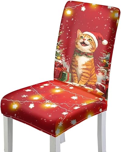 Miniatura 12 de HUGS IDEA Merry Christmas Dining Room Chair Covers Cute Sheep Kitchen Chair Covers Stretch Dining Chairs Cover Set of 4 Parsons Chairs Slipcovers
