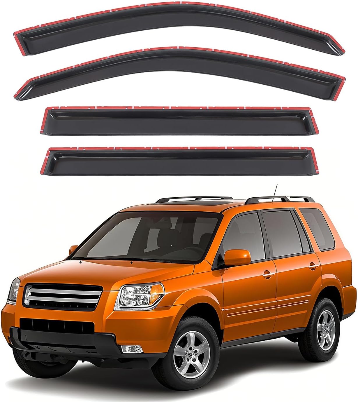 Deal 4-Piece Set Smoke Vent Window Visor, Side Window Deflector with Outside Mount Tape-On Type, Custom Compatible with for 2003-2008 Pilot