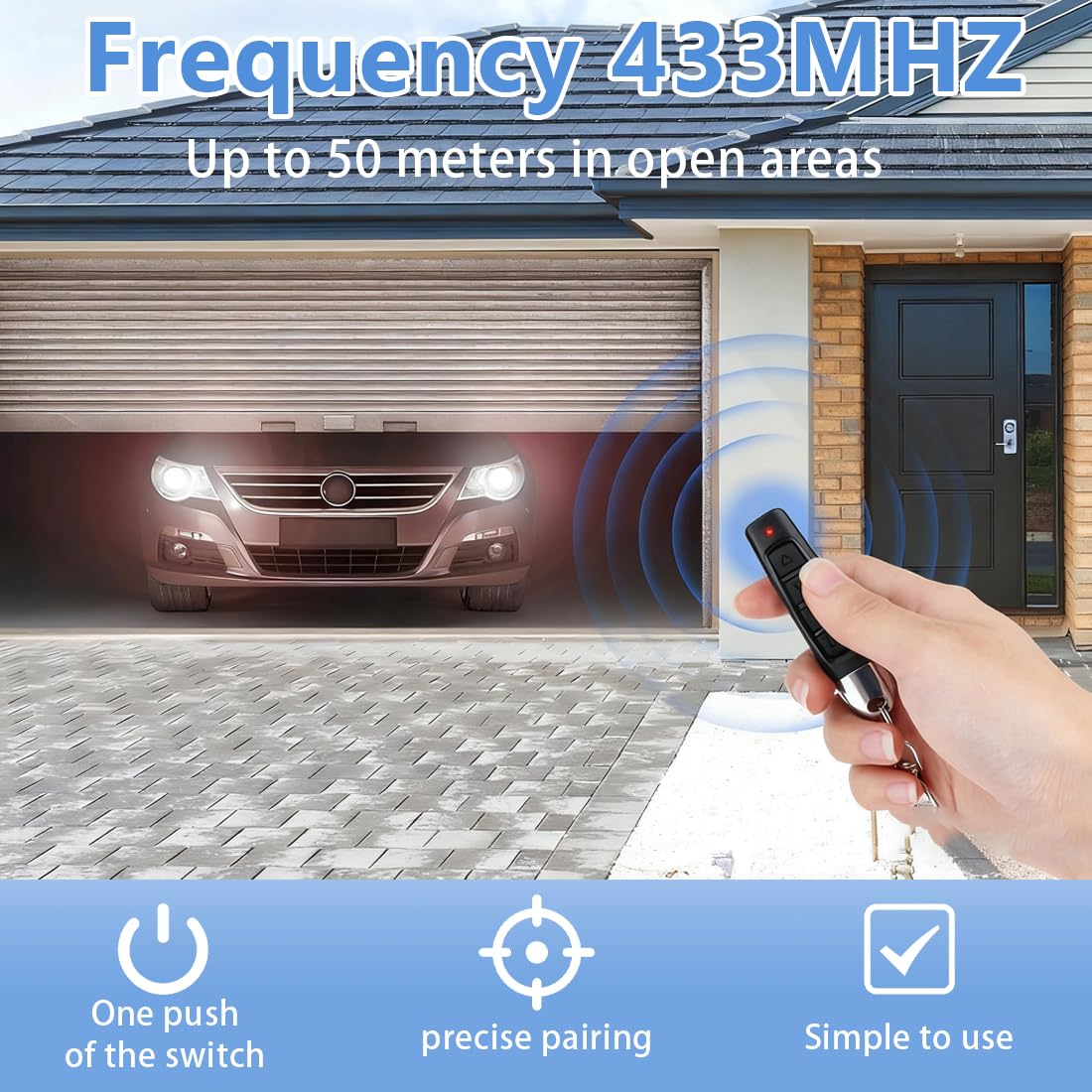 3Pcs Telecomando 433 mhz universale,Telecomando Universale Garage 433MHz, Clonazione Telecomando per Porta Garage 50m Portata, Cancello Garage Telecomando Sostitutivo con 4 Tasti