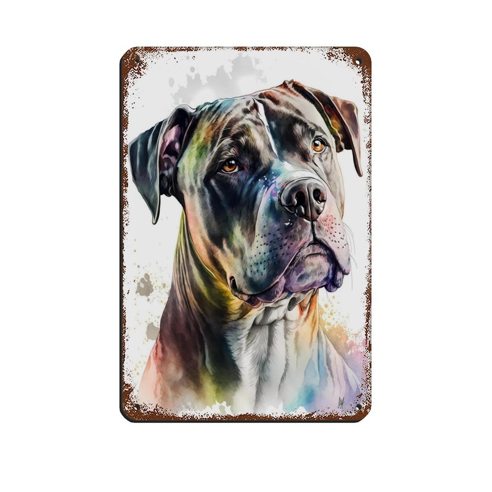 Lxwnze 20L X 30W Cm Watercolor Pitpull, Art Poster Tin Sign Vintage Metal Pub Club Cafe Bar Home Wall Art Decoration Poster Retro 8X12inch(20X30cm)