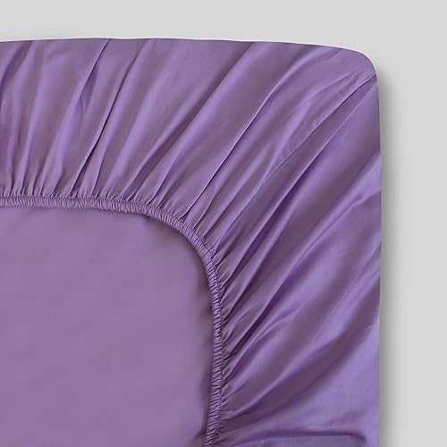 FABDREAMS 100% Organic Cotton Percale Weave Twin Size Fitted Sheet | 300 Thread Count | GOTS Certified | Long Staple Cotton | Cool Crisp Breathable | Fits Upto 17" Deep Pocket | Lilac