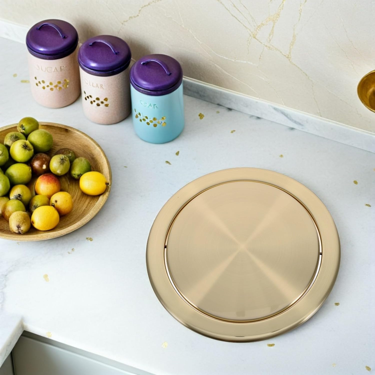 Stainless Steel Embedded Trash Can Lid with Swing Flap, round Countertop Garbage -26cm Opening, Kitchen and Bathroom Recessed Trash Bin Lid