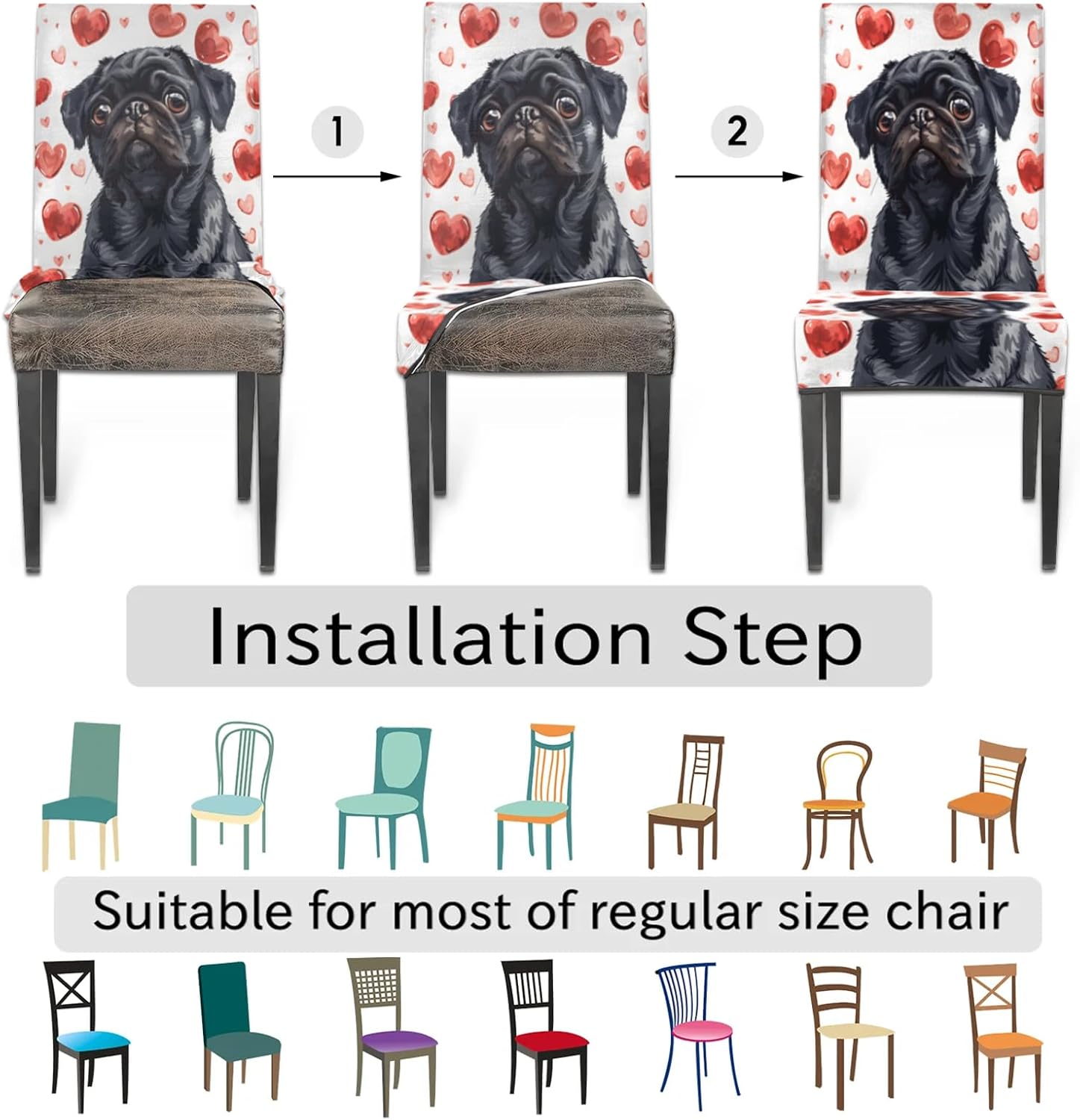 QsirBC Dog Lovers Stretch Dining Room Chair Covers Set of 6 Chair Slipcovers Removable Washable Kitchen Seat Covers Chair Protectors for Hotel Party Wedding