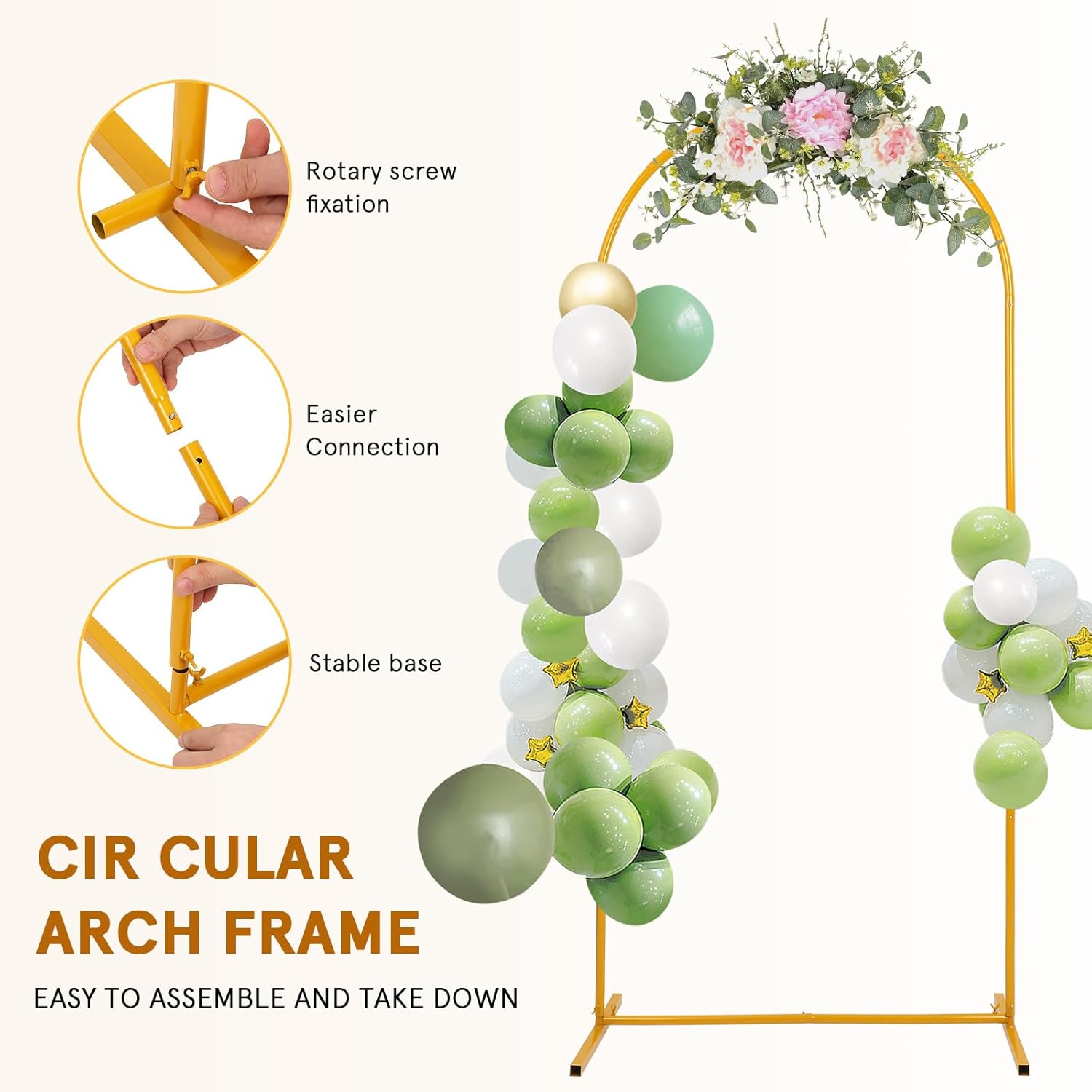 NUOBESTY 3 Pcs Metal Balloon Arch Backdrop Stand Set - 47/59/71 Inch Wedding Arch Frame for Ceremony Birthday Baby Shower Party Decoration