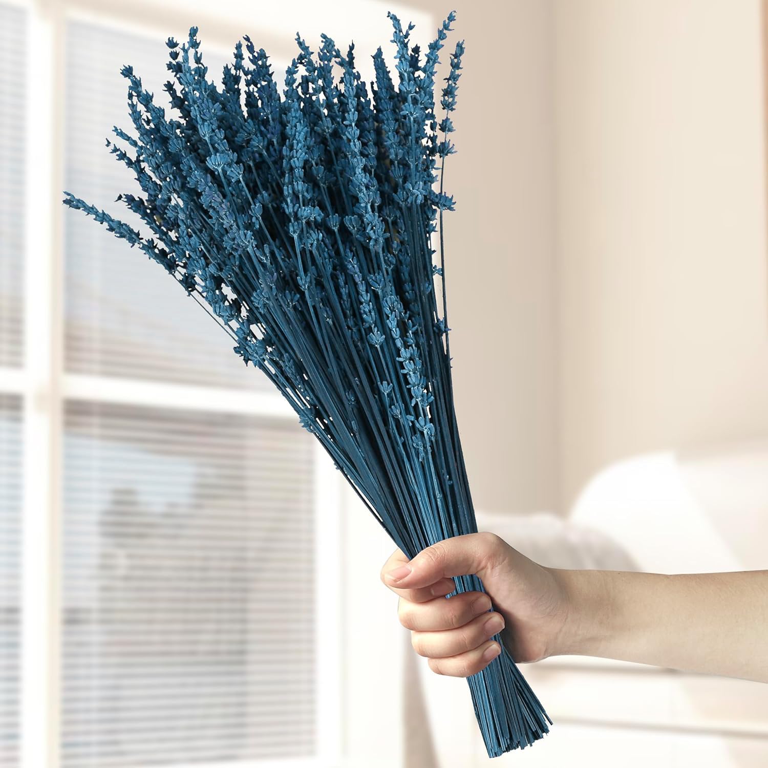 Suszone niebieskie kwiaty lawendy, suszone wiązki, zakonserwowany bukiet lawendy, 38,1 cm - 43,2 cm, do domu, na wesele, pod prysznic, dekoracja wazonu, aromaterapia, zapach, niebieska dekoracja, 1