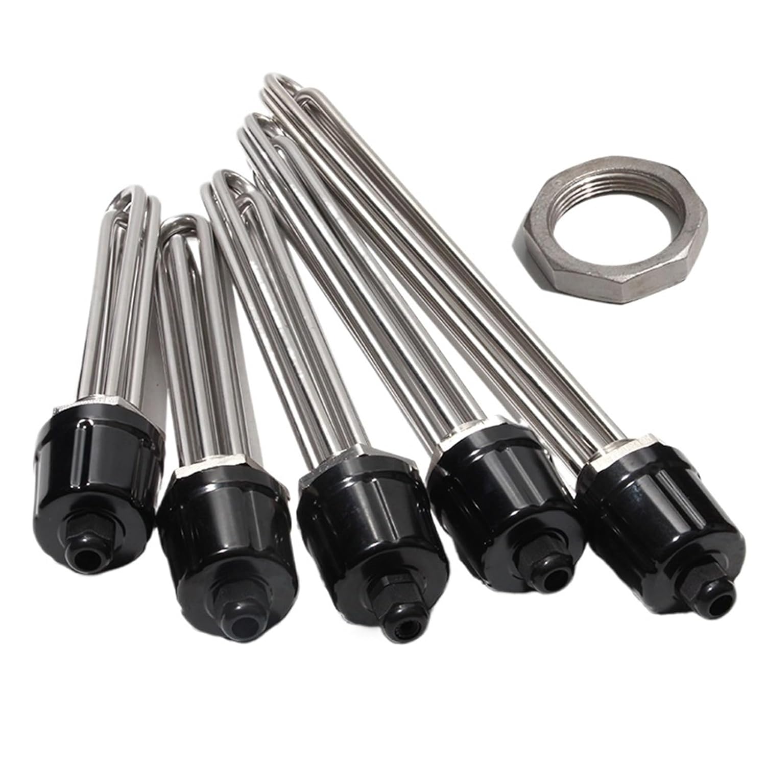 1pcs DN32/40/50 Immersion Water Heater Element110V 220V 380V 3/4.5/6/9/12KW Stainless Steel Solar Heated Rod with Locknut(DN50 58mm,380V,6KW 250mm)