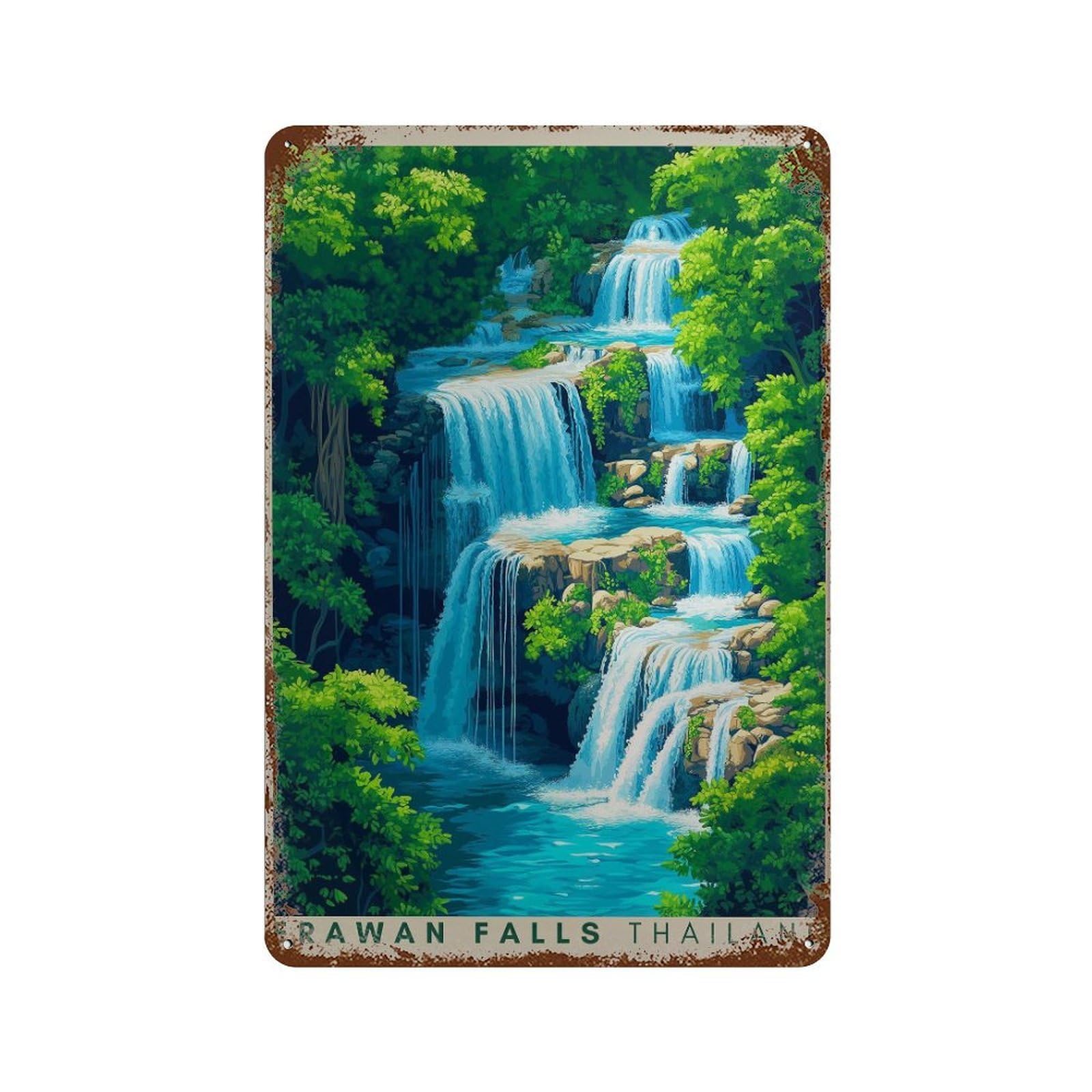 xiaoxiaoshen Erawan Waterfalls Thailand Travel Southeast Asia (2) Wall Decor Art Metal Tin Poster Modern Home Decor Art Home Bar Shop Decorations Vintage Sign 30x20cm