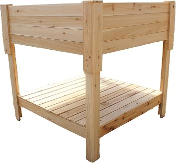 Zylina Raised Garden Planter with Storage Shelf, Outdoor use with Natural Wood, 36" x 36" x 36"
