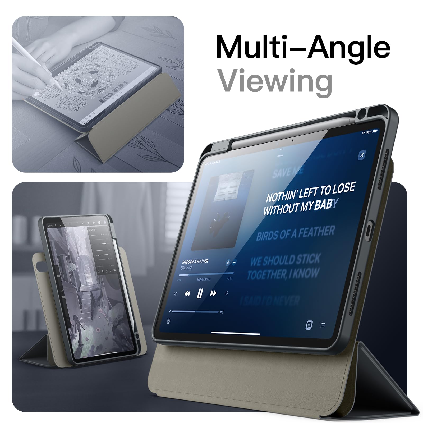 JETech Magnetyczne Etui dla iPad Air 11" M4-M2, Air 5/4, Gwiezdna Szarość | Dla iPad Air 11" (2026-2024) & 10,9" (2022/2020), Odpinane Obrotowa Osłona, Podstawka Pion/Poziom, Podwyższony Widok Ekranu