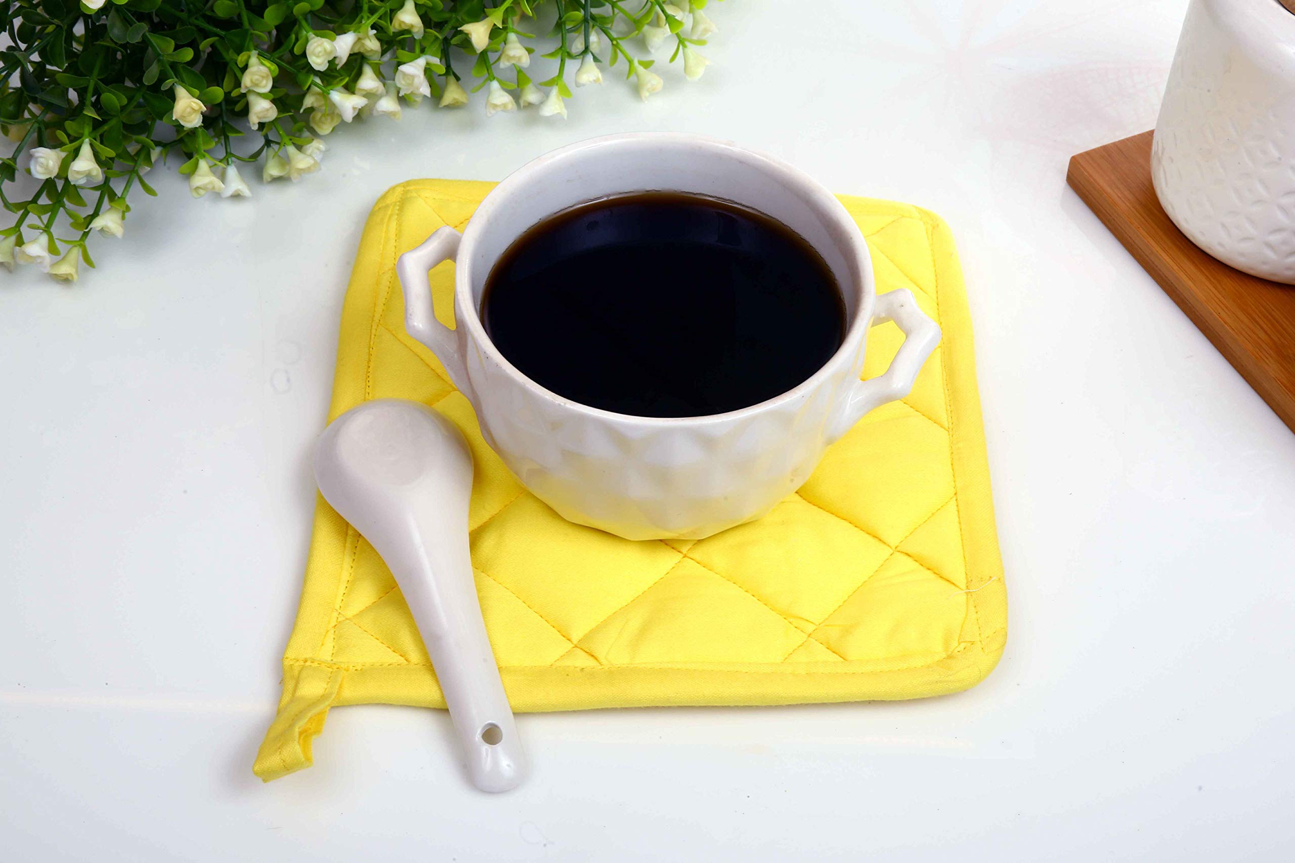 Set di 10 presine per cucina, 22,9 x 22,9 cm, resistenti al calore, 100% cotone, colore giallo