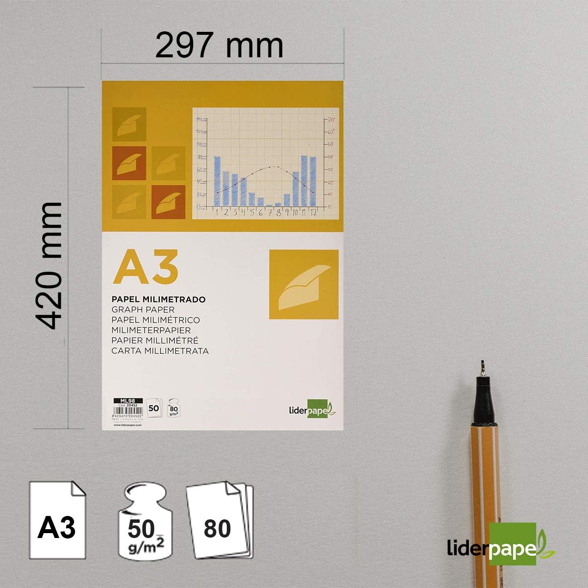 liderpapel ml98 – Notepad Graph Paper Gummed