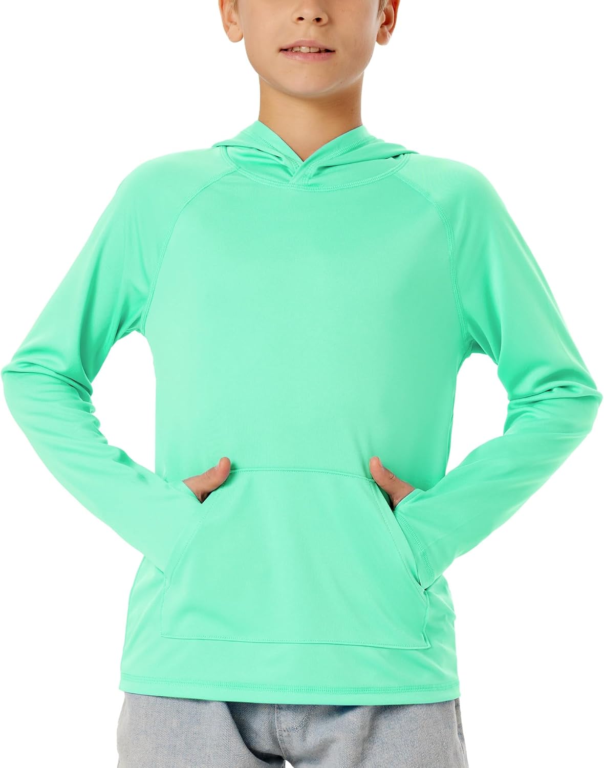 Boys Rash Guard Long Sleeve Hoodie Swim Shirt with Pocket Youth Kids UPF 50+ Sun Protection Fishing Shirts Thumb Hole - Image 2