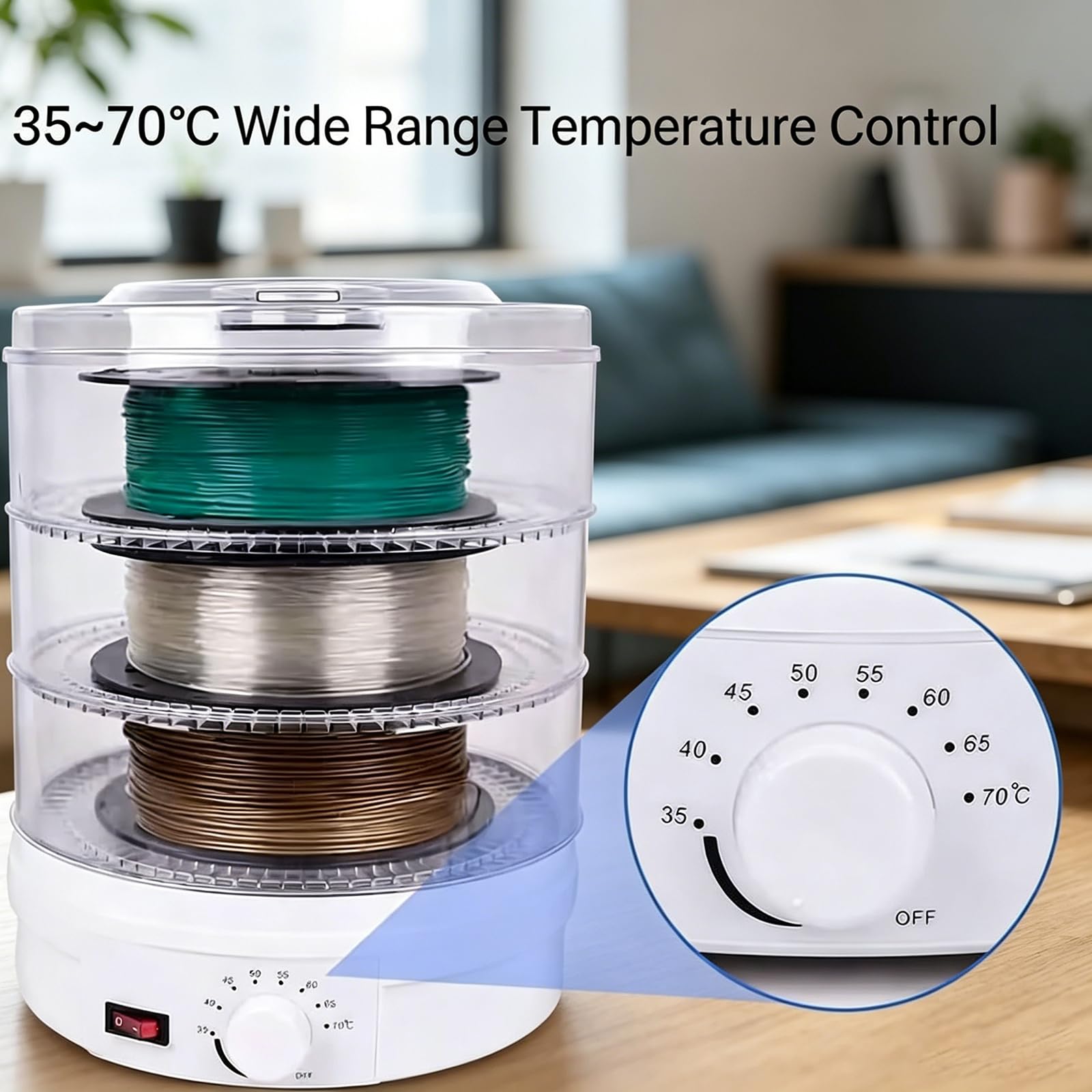 Caja Secadora De Filamento De 3 Capas, Horno De Secado De Filamento para Impresión 3D, Secado por Aire Circulante De 360°, Temperatura Ajustable De 35 A 70 °c, para El Hogar Y El Estudio.