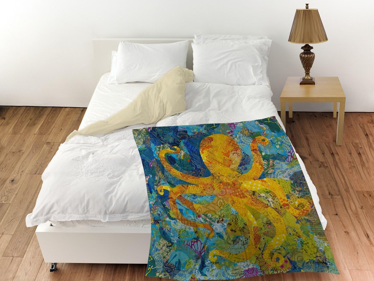 Manual Woodworkers & Weavers Coral Fleece Throw Blanket, 60 by 80-Inch, Mosaic Octopus