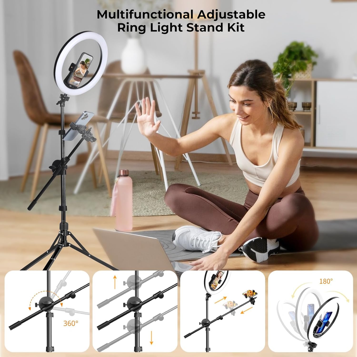 Aureday Ringlicht mit Stativ, 12 Zoll Selfie Ringlicht mit 62 Zoll Stativ Ständer Overhead-Aufnahme mit Mikrofonklammer für Live Stream/Makeup/YouTube Video/Fotografie