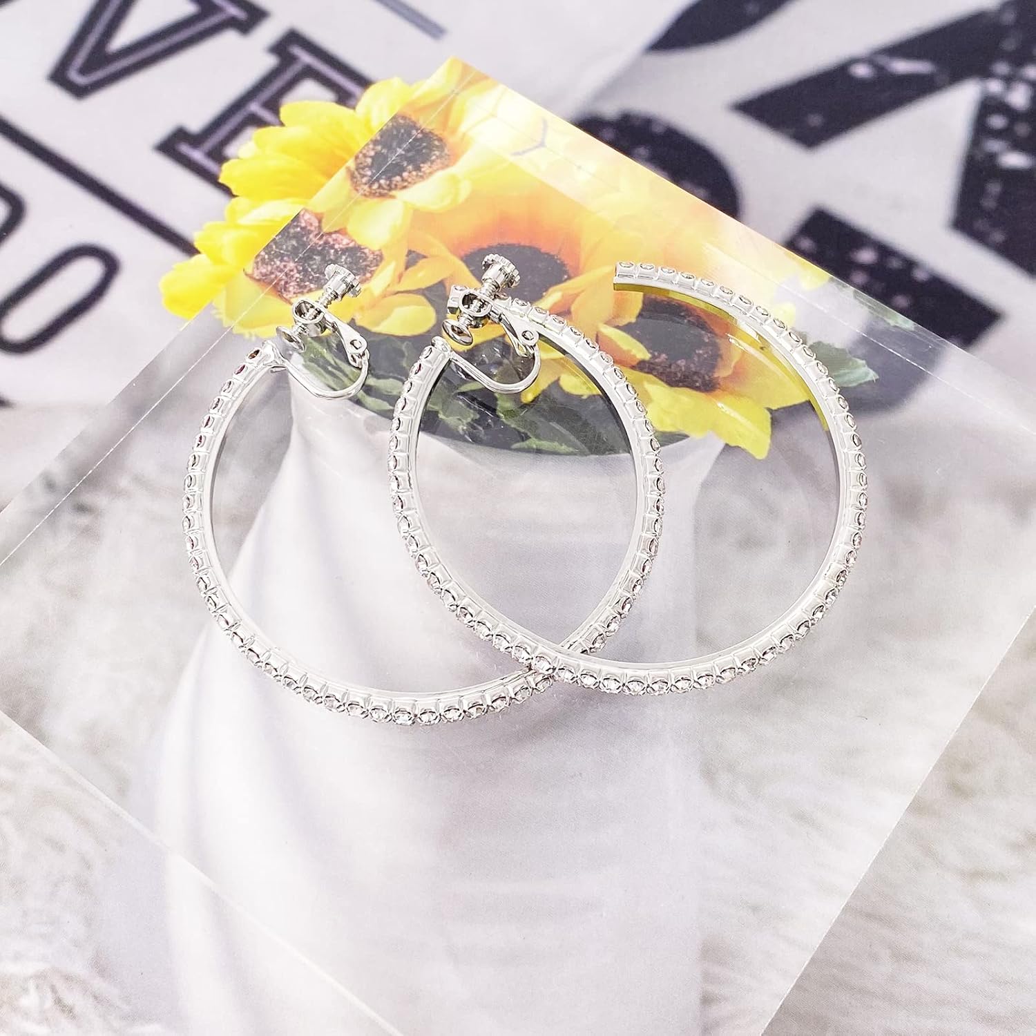 LAXPICOL Fashion Sparkly Austrian Circle Hoop Earrings Clip On Earrings For Women No Piercing Earrrings - Image 6