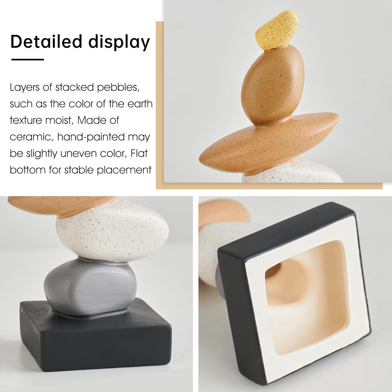 Octdays Fake Sandstone Statue Living Room Decor, Modern Ceramic Stacked Stone Sculptures Zen Decor, Stone Statue Decorations for Coffee Table Shelf Bookshelf Desk, Gifts for Good Luck (Brown & Gery)