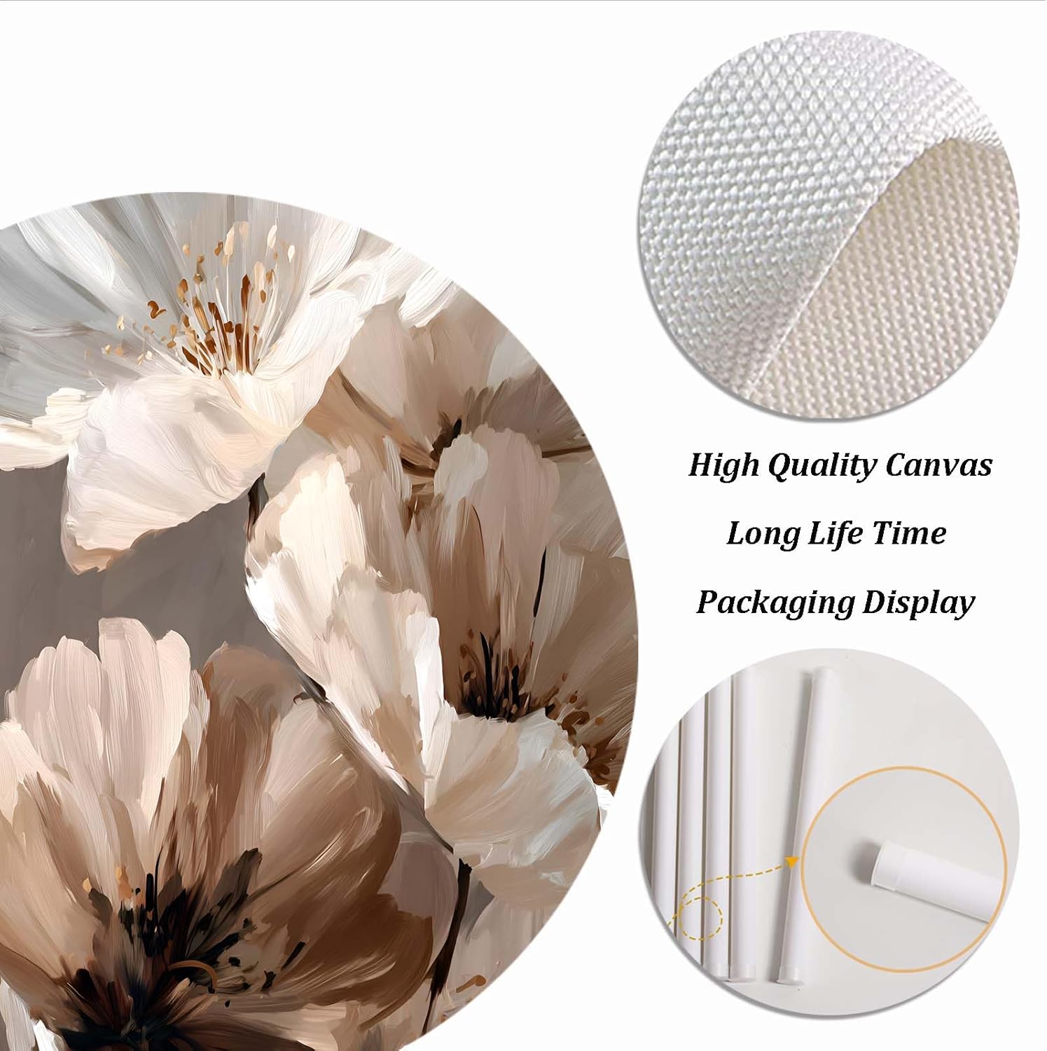 Beige and Brown Flower Abstract Wall Art Modern Neutral Abstract Art Prints Floral Textured Artwork Light Brown Pictures for Living Room Bedroom Wall Decor Neutral Flower Pictures 16x24inx3 No Framed