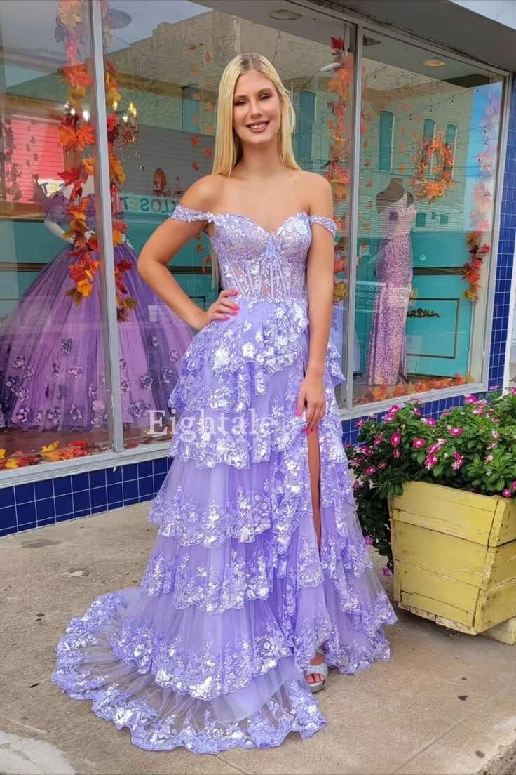 open lace back dress Zapaka Women Prom Dress with Slit Sparkly Purple Halter A Line Formal Dress with Pleated, Dark Purple / US8