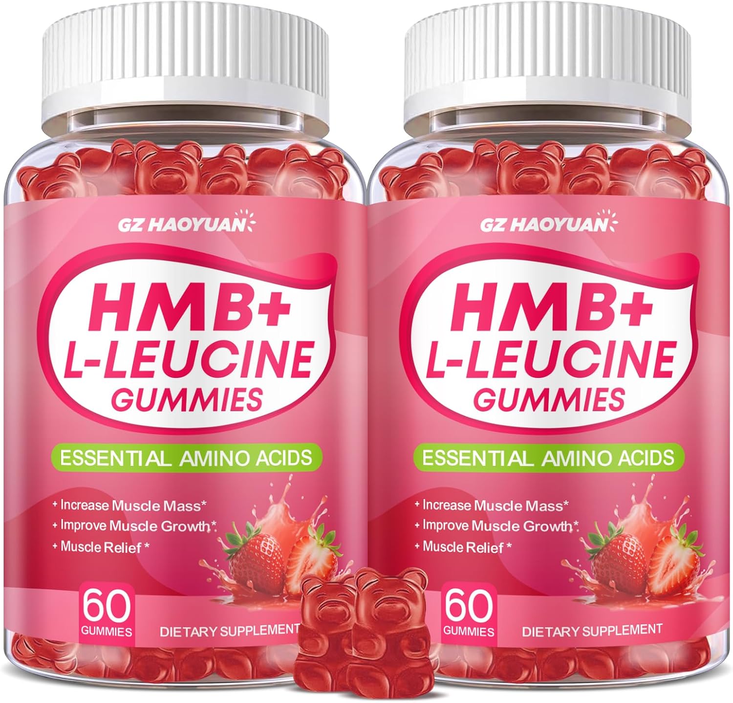 HMB and L-Leucine Gummies, 4500mg HMB and Leucine Supplements for Men & Women, Sugar-Free, Strawberry Flavored, 120 Count